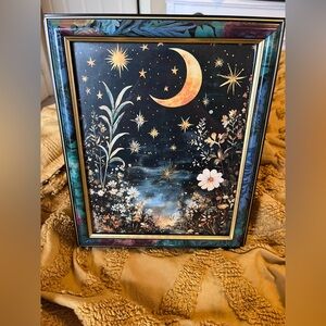 Vtg 90’s Frame With Celestial Night Sky Framed Art